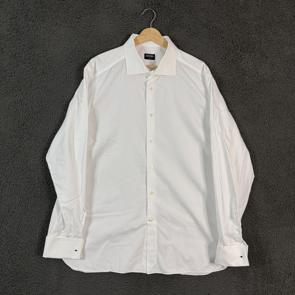 Ermenegildo Zegna Shirt Mens 18.5 White Spread Collar French Cuff Formal